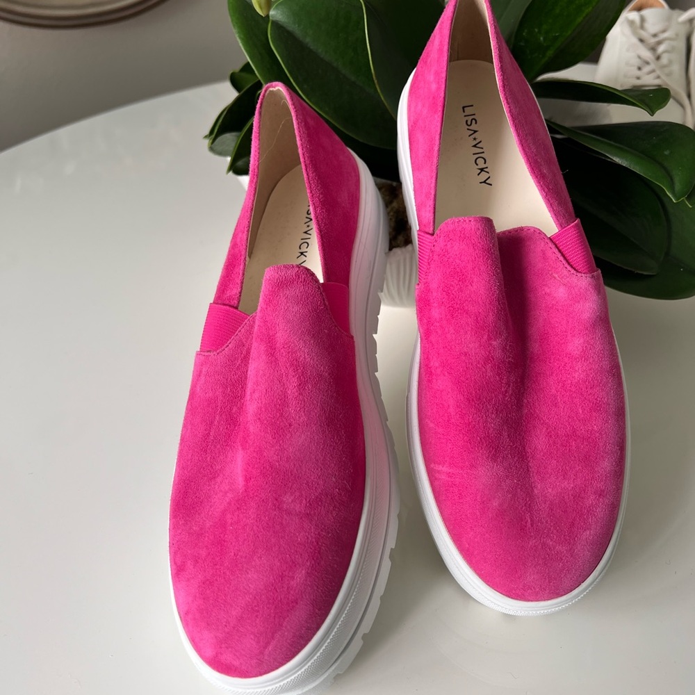 LISA VICKY PINK SUEDE PLATFORM SLIP ON SNEAKER SHOES SZ 8